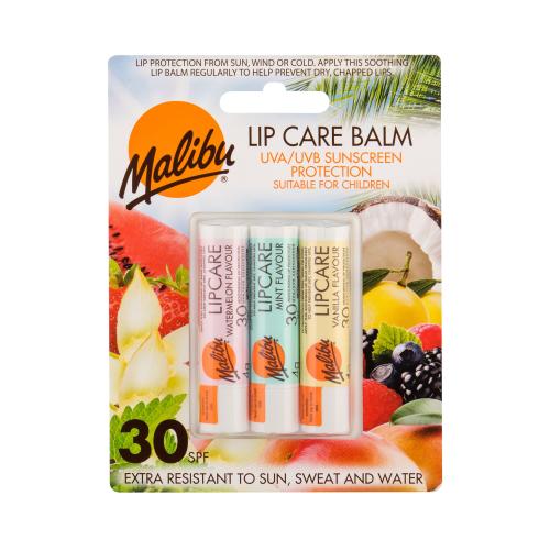Malibu Lip Care SPF30 darčeková kazeta pre ženy balzam na pery 4 g  balzam na pery 4 g Mint  balzam na pery 4 g Vanilla Watermelon