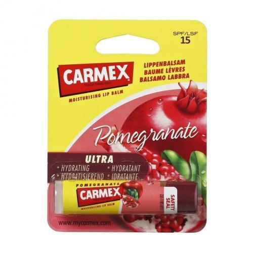 Carmex Ultra Moisturising Lip Balm Pomegranate SPF15 4,25 g hojivý balzam v tyčinke s príchuťou granátového jablka pre ženy