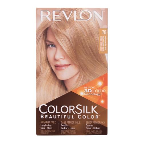 Revlon Colorsilk Beautiful Color farba na vlasy pre ženy farba na vlasy Colorsilk Beautiful Color 59,1 ml  vyvíjač 59,1 ml  kondicionér 11,8 ml  rukavice 70 Medium Ash Blonde