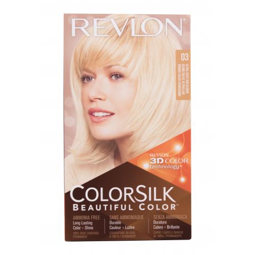 Revlon Colorsilk Beautiful Color farba na vlasy pre ženy farba na vlasy Colorsilk Beautiful Color 59,1 ml  vyvíjač 59,1 ml  kondicionér 11,8 ml  rukavice 03 Ultra Light Sun Blonde
