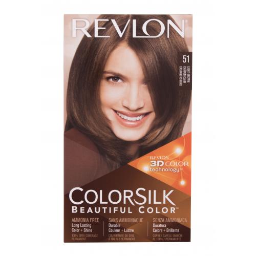 Revlon Colorsilk Beautiful Color farba na vlasy pre ženy farba na vlasy Colorsilk Beautiful Color 59,1 ml  vyvíjač 59,1 ml  kondicionér 11,8 ml  rukavice 51 Light Brown