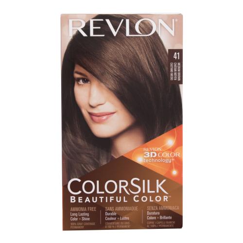 Revlon Colorsilk Beautiful Color farba na vlasy pre ženy farba na vlasy Colorsilk Beautiful Color 59,1 ml  vyvíjač 59,1 ml  kondicionér 11,8 ml  rukavice 41 Medium Brown