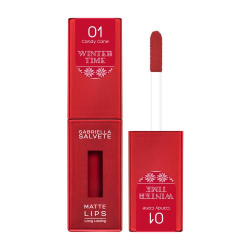 Gabriella Salvete Winter Time Matte Lips 4,5 ml vysoko pigmentovaný tekutý rúž pre ženy 01 Candy Cane