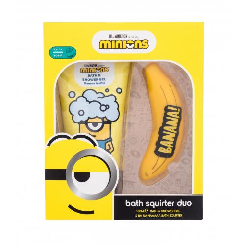 Minions Bath Squirter Duo darčeková kazeta pre deti sprchovací gél Minions Bath  Shower Gel Banana Muffin 150 ml  hračka do kúpeľa