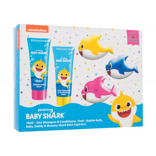 Pinkfong Baby Shark Gift Set darčeková kazeta pre deti pena do kúpeľa Baby Shark 75 ml  2in1 šampón a kondicionér Baby Shark 75 ml  hračka do kúpeľa 3 ks