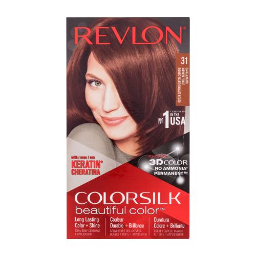 Revlon Colorsilk Beautiful Color farba na vlasy pre ženy farba na vlasy Colorsilk Beautiful Color 59,1 ml  vyvíjač 59,1 ml  kondicionér 11,8 ml  rukavice 31 Dark Auburn