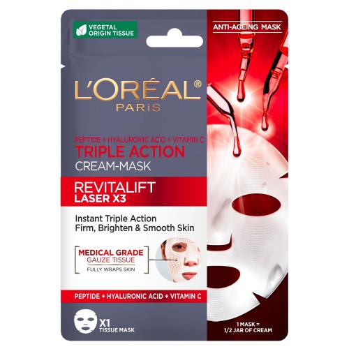 LOréal Paris Revitalift Laser X3 Triple Action Tissue Mask 28 g pleťová maska s trojakým účinkom proti starnutiu pre ženy