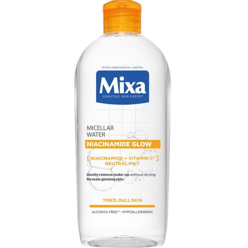 Mixa Niacinamide Glow Micellar Water 400 ml hydratačná a rozjasňujúca micelárna voda na unavenú pleť pre ženy