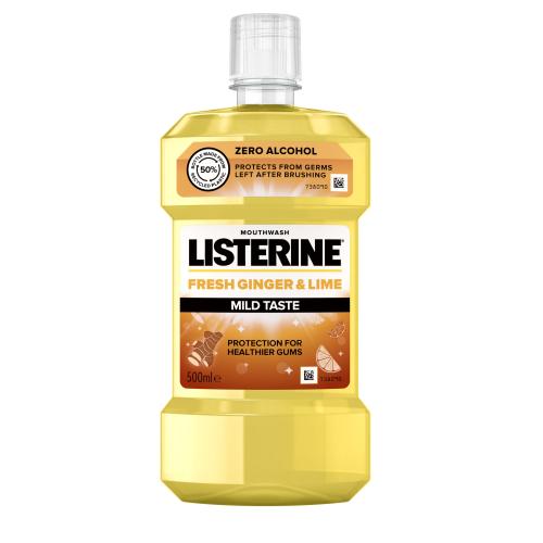Listerine Fresh Ginger  Lime Mild Taste Mouthwash 500 ml ústna voda bez alkoholu pre zdravé ďasná unisex
