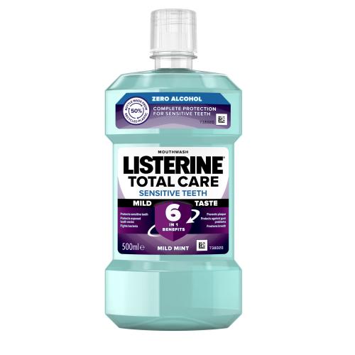 Listerine Total Care Sensitive Teeth Mild Taste Mouthwash 6 in 1 500 ml ústna voda bez alkoholu pre citlivé zuby unisex