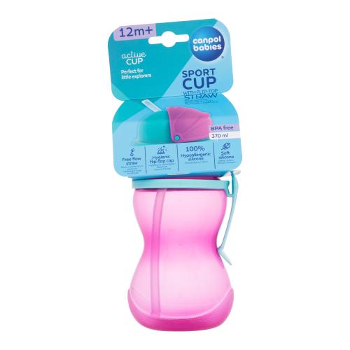 Canpol babies Active Cup Sport Cup With Flip-Top Straw Pink 370 ml športová fľaša so slamkou pre deti