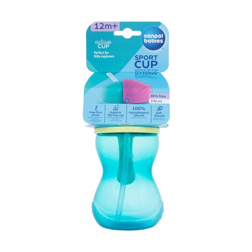 Canpol babies Active Cup Sport Cup With Flip-Top Straw Blue 370 ml športová fľaša so slamkou pre deti