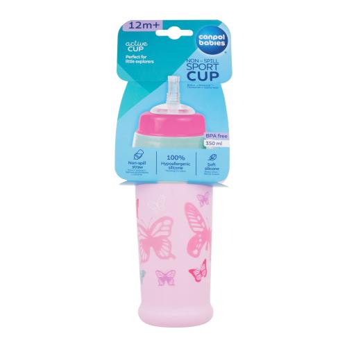 Canpol babies Active Cup Non-Spill Sport Cup Butterfly Pink 350 ml športová fľaša so slamkou pre deti