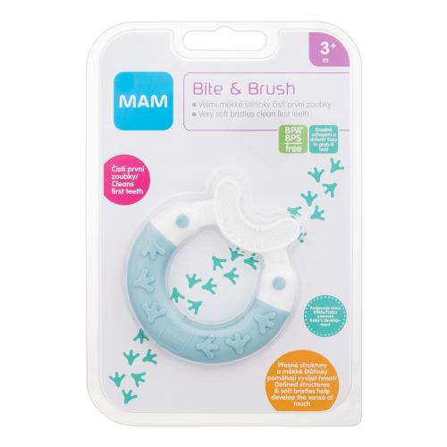 MAM Bite  Brush Teether 3m Turquoise 1 ks hryzadlo so štetinami na čistenie prvých zúbkov pre deti