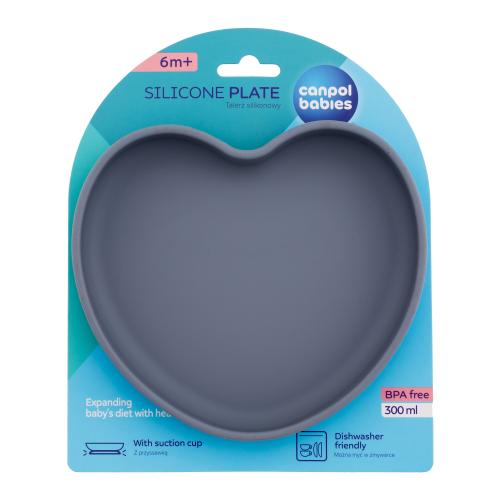 Canpol babies Silicone Suction Plate Heart Grey 300 ml silikónový tanier s prísavkou pre deti