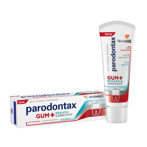 Parodontax Gum Breath  Sensitivity Whitening 75 ml zubná pasta na ochranu ďasien a proti citlivosti zubov unisex