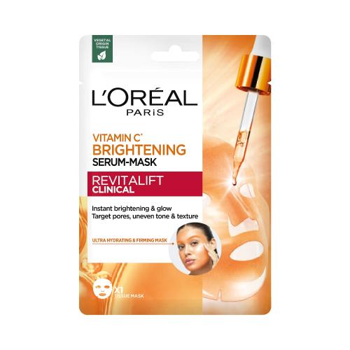 LOréal Paris Revitalift Clinical Vitamin C Brightening Serum-Mask 26 g rozjasňujúca textilná maska na tvár pre ženy
