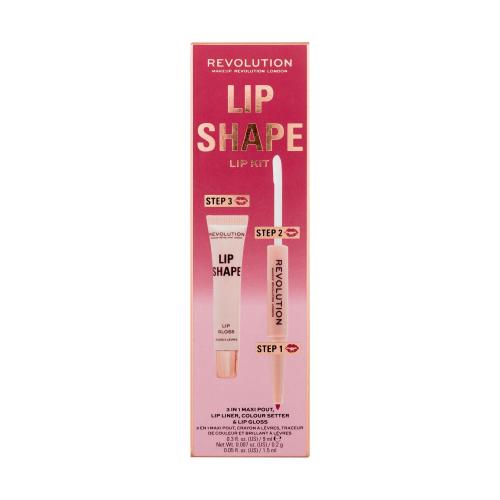Makeup Revolution London Lip Shape darčeková kazeta pre ženy lesk na pery Lip Shape Lip Gloss 9 ml  kontúrovacia ceruzka a fixátor rúža 2 In 1 Lip Liner  Colour Setter 1,7 ml Rose Pink