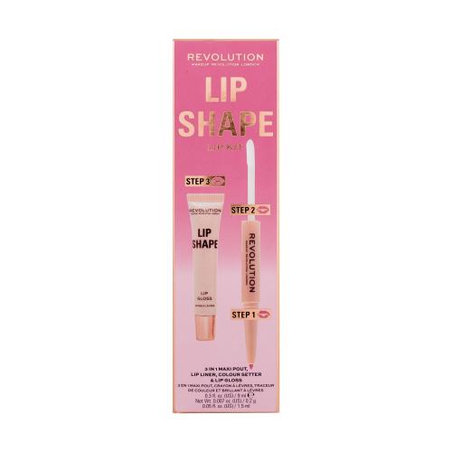 Makeup Revolution London Lip Shape darčeková kazeta pre ženy lesk na pery Lip Shape Lip Gloss 9 ml  kontúrovacia ceruzka a fixátor rúža 2 In 1 Lip Liner  Colour Setter 1,7 ml Pink Nude