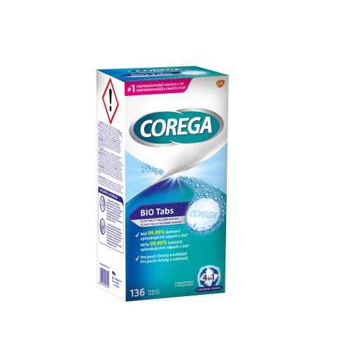 Corega Tabs Bio antibakteriálne tablety na čistenie zubnej náhrady unisex 136 ks čistiacich tabliet