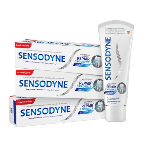 Sensodyne Repair  Protect Whitening Trio bieliaca zubná pasta na úľavu od bolesti citlivých zubov unisex zubná pasta 3 x 75 ml