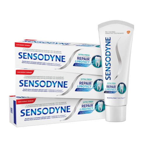 Sensodyne Repair  Protect Extra Fresh Trio extra svieža zubná pasta na úľavu od bolesti citlivých zubov unisex zubná pasta 3 x 75 ml