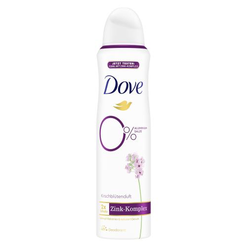 Dove 0% ALU Cherry Blossom 48h 150 ml dezodorant na elimináciu baktérií vznikajúcich pri potení pre ženy