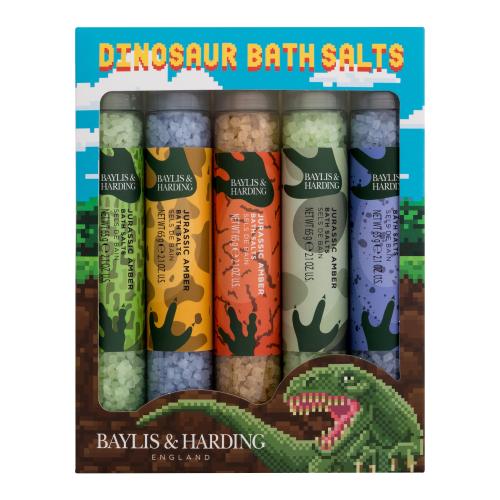 Baylis  Harding Dinosaur Bath Salts darčeková kazeta pre deti soľ do kúpeľa Jurassic Amber 5 x 65 g