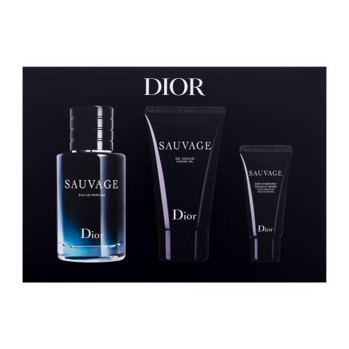 Christian Dior Sauvage darčeková kazeta pre mužov parfumovaná voda 60 ml  sprchovací gél 50 ml  hydratačný krém na tvár a bradu 20 ml
