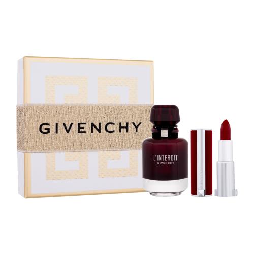 Givenchy LInterdit Rouge darčeková kazeta pre ženy parfumovaná voda 50 ml  rúž Le Rouge Deep Velvet 3,4 g 37 Rouge Grainé