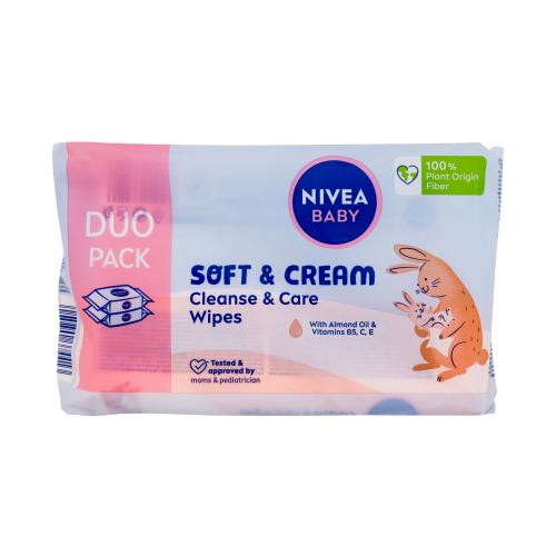 Nivea Baby Soft  Cream Cleanse  Care Wipes 2x57 ks čistiace a ošetrujúce vlhčené obrúsky pre deti