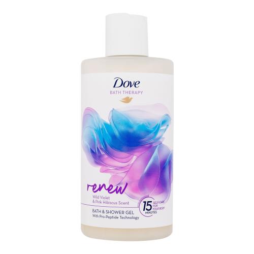 Dove Bath Therapy Renew Bath  Shower Gel 400 ml sprchovací gél a pena do kúpeľa s vôňou fialky a ružového ibišteka pre ženy