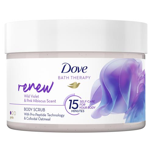 Dove Bath Therapy Renew Body Scrub 295 ml telový peeling s vôňou fialky a ružového ibišteka pre ženy