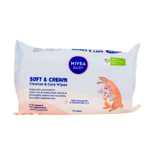 Nivea Baby Soft  Cream Cleanse  Care Wipes 57 ks čistiace a ošetrujúce vlhčené obrúsky pre deti