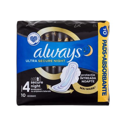Always Ultra Secure Night nočné hygienické vložky s krídelkami a jemnou vôňou pre ženy nočná hygienická vložka s krídelkami 10 ks