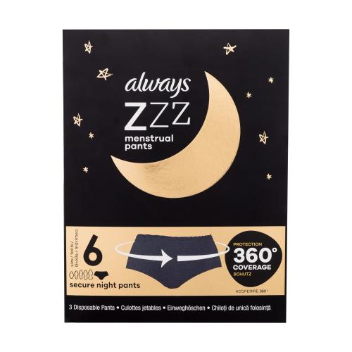 Always Zzz Menstrual Pants nočné jednorazové menštruačné nohavičky pre ženy nočné jednorazové menštruačné nohavičky 3 ks
