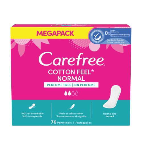 Carefree Cotton Feel Normal intímky bez parfumácie pre ženy slipová vložka 76 ks