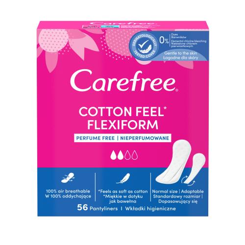 Carefree Cotton Feel Flexiform intímky bez parfumácie vhodné na bežnú spodnú bielizeň a tangá pre ženy slipová vložka 56 ks