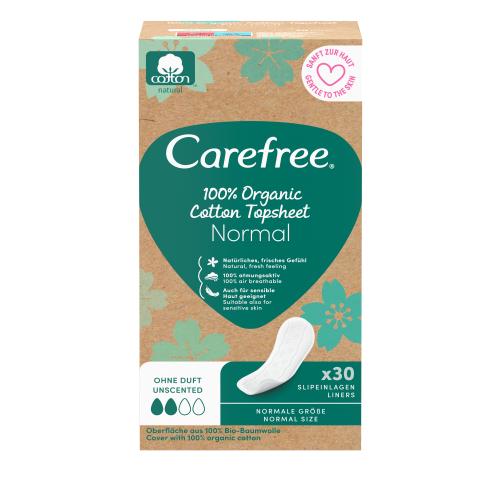 Carefree Organic Cotton Normal intímky s vrchnou vrstvou z organickej bavlny pre ženy slipová vložka 30 ks