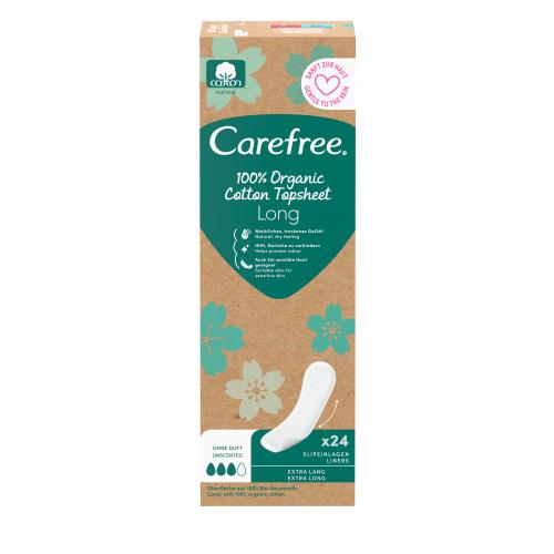 Carefree Organic Cotton Long intímky s vrchnou vrstvou z organickej bavlny pre ženy slipová vložka 24 ks
