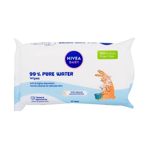 Nivea Baby 99% Pure Water Wipes 57 ks čistiace vlhčené utierky s vysokým obsahom vody pre deti