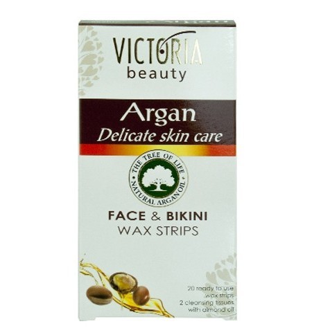 Victoria Beauty Depilačné voskové pásiky s arganovým olejom na tvár a oblasť bikín (Face & Bikini Wax Strips) 20 ks