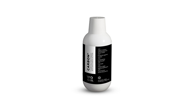 WOOM Ústna voda CARBON   s čiernym uhlím s bieliacim účinkom ( Charcoal Mouthwash with Whiteness Action) 500 ml