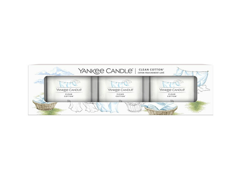 Yankee Candle Sada votívnych sviečok v skle Clean Cotton 3 x 37 g