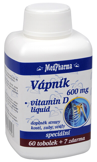 MedPharma Vápnik 600 mg   vitamín D liquid 60 tob.   7 tob. ZADARMO