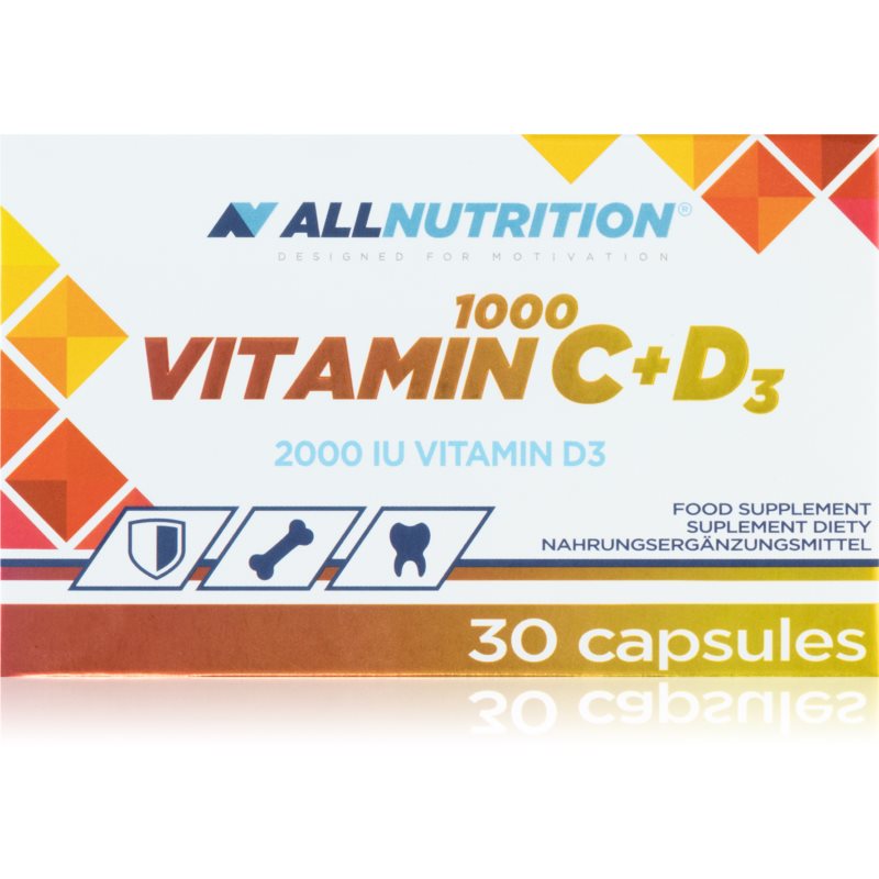 Allnutrition Vitamin C 1000  D3 kapsuly na podporu imunitného systému, pre krásnu pleť, nechty a normálny stav zubov 30 cps
