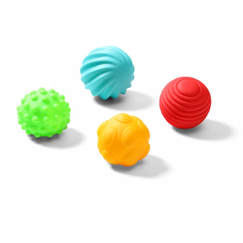 BabyOno Have Fun Sensory Balls mäkké senzorické loptičky 6 m 4 ks