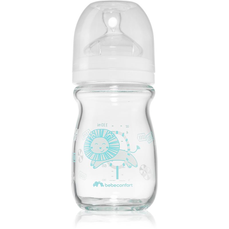 Bebeconfort Emotion Glass White dojčenská fľaša Lion 0-6 m 130 ml