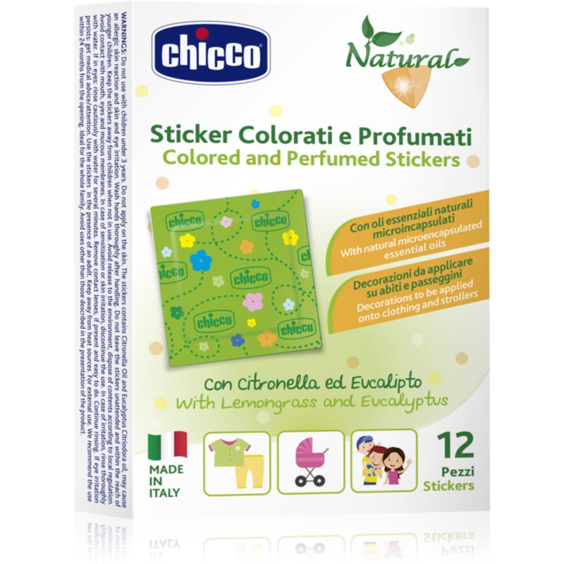Chicco Natural Colored and Perfumed Stickers nálepky proti hmyzu 3 y 12 ks