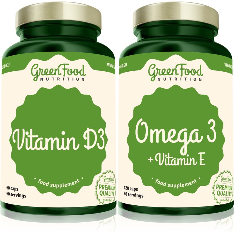 GreenFood Nutrition Omega 3 with Vitamin E  Vitamin D3 sada (na podporu činnosti nervovej sústavy)